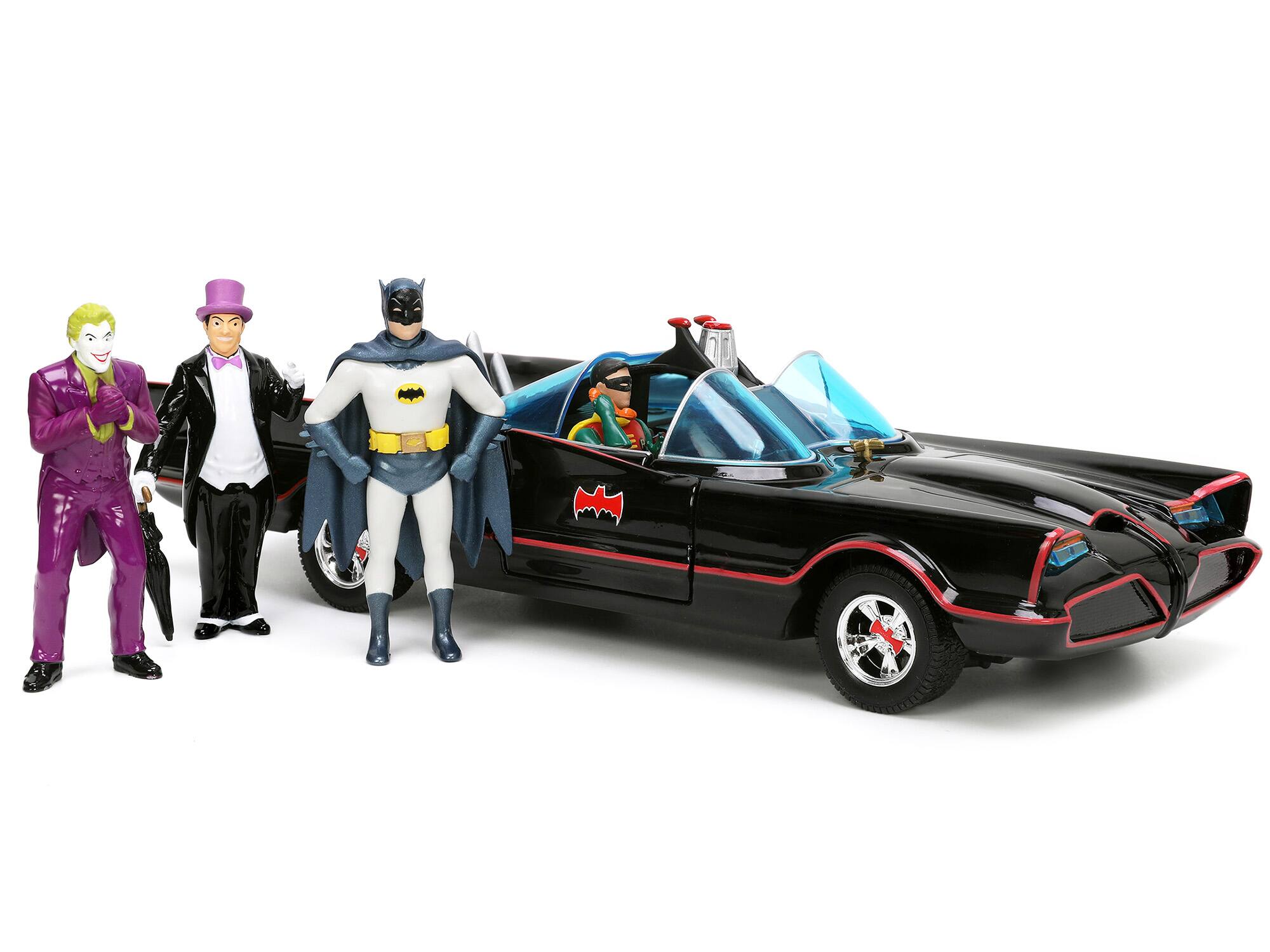 Angle. Jada - 1966 Classic Batmobile with Batman Joker Penguin and Robin Inside the Car Batman TV Series Hollywood Rides Series 1:24 - Multicolor.