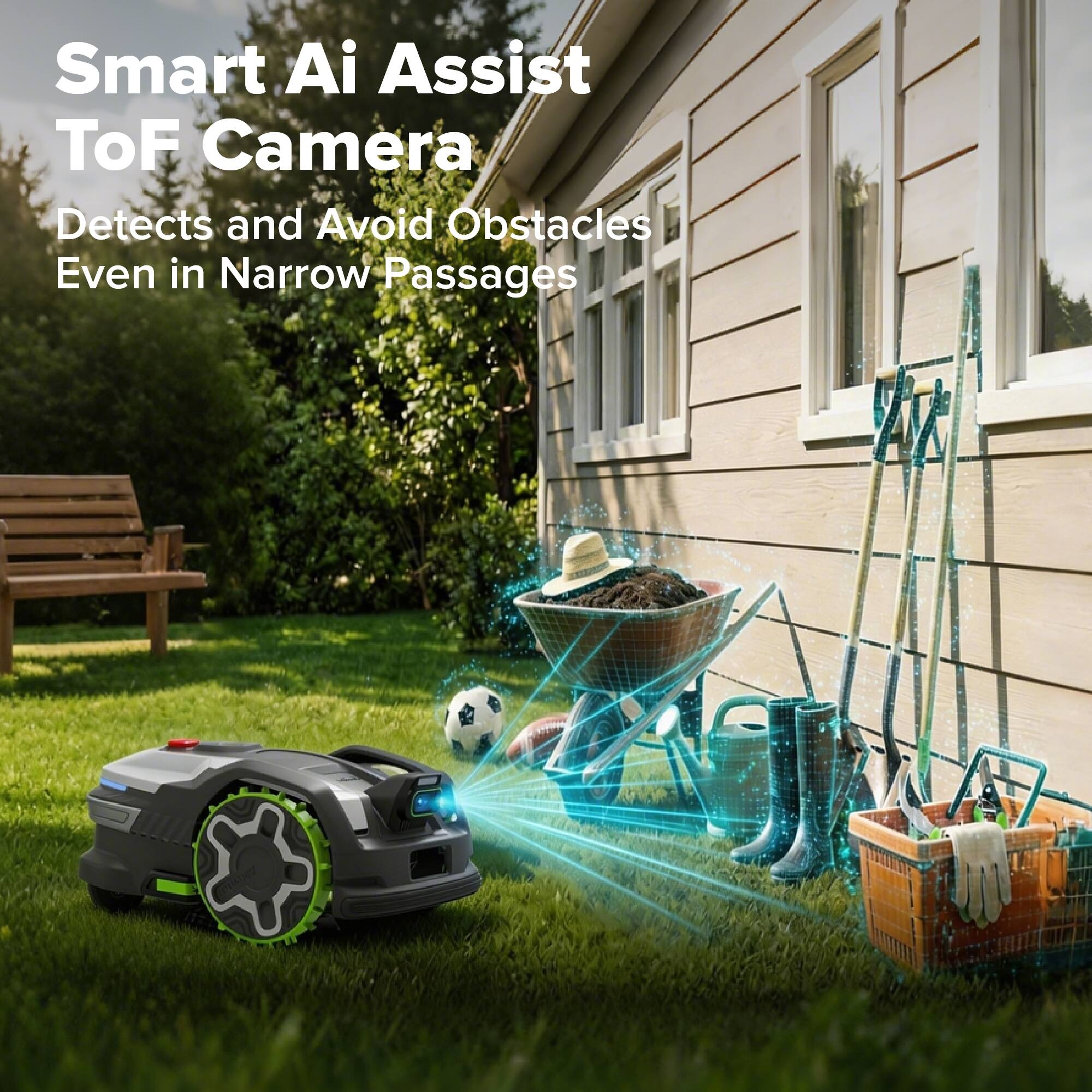 Smart Ai Assist ToF Camera  
Detects and Avoid Obstacles  
Even in Narrow Passages