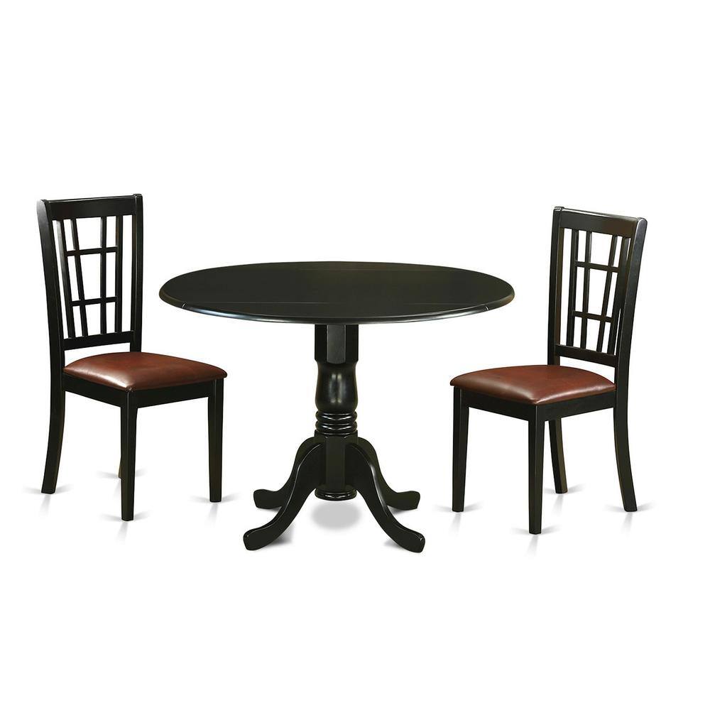 Back. East West Furniture - 3 Pc Dining room set -Dining Table and 2 Dining Chairs - Black.