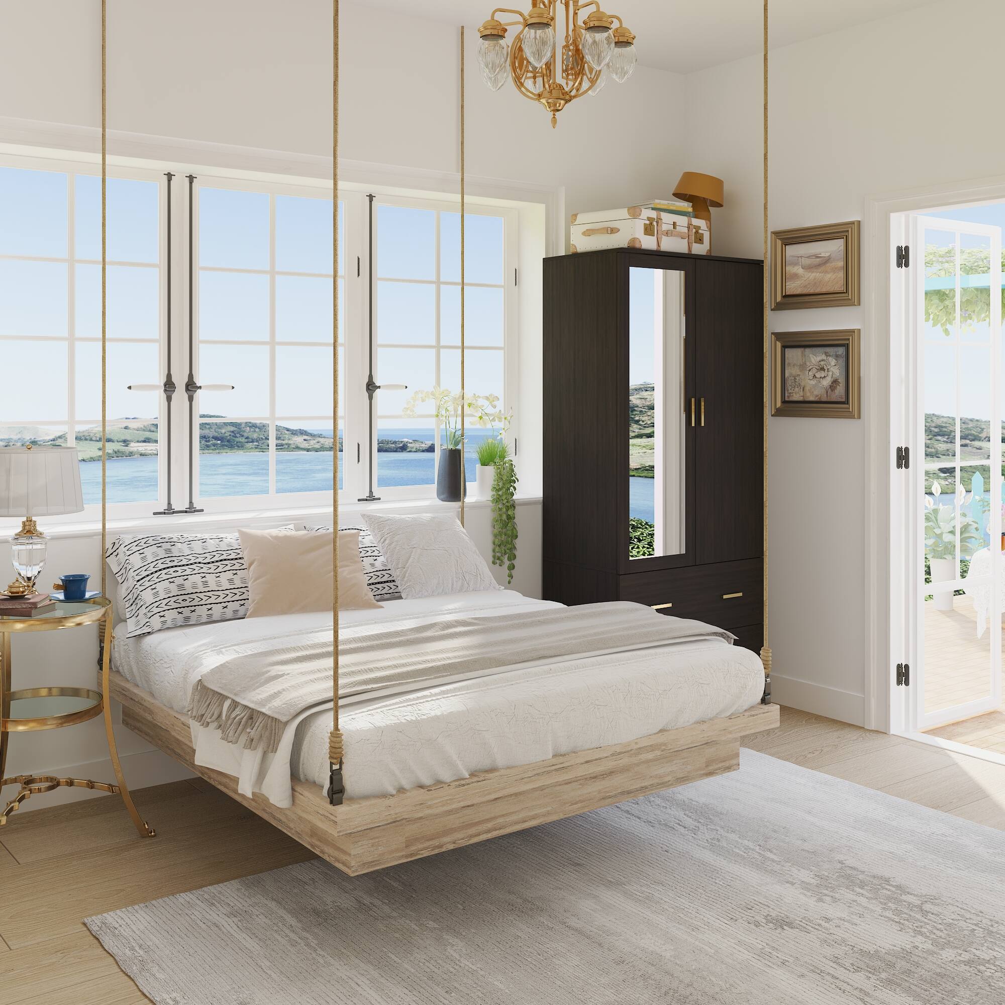 Alt View 2. FUFU&GAGA - Wardrobe Closet with Mirror Small Armoire Storage Cabinet with Hanging Rod Shelves and Drawers for Bedroom - Black.