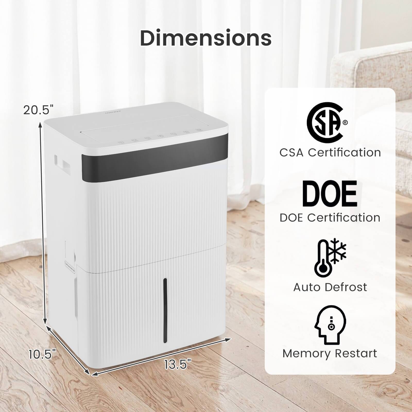 Dimensions  
20.5" x 13.5" x 10.5"

CSA Certification  
DOE Certification  
Auto Defrost  
Memory Restart