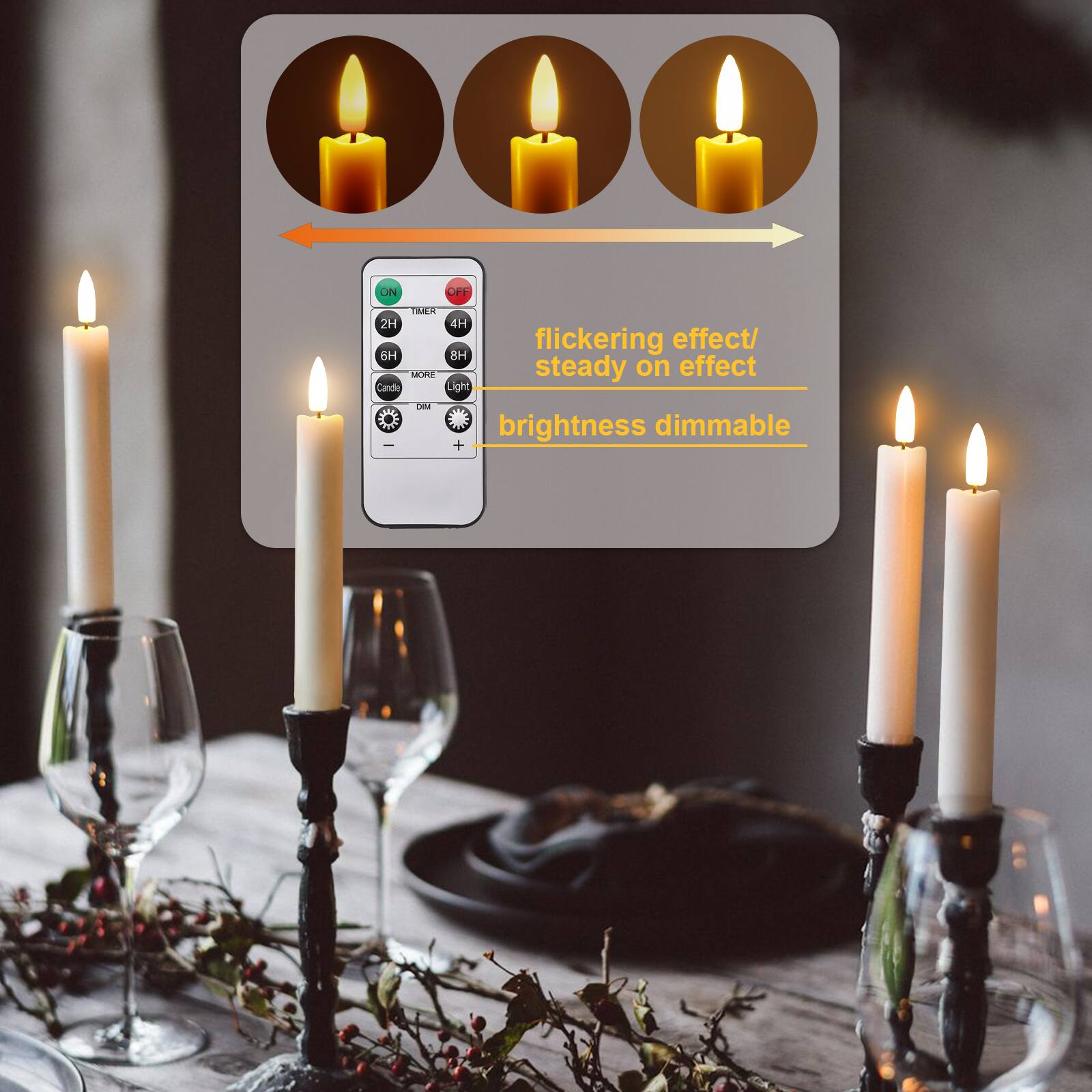 IMAGE 12 Pcs Battery Operated Taper Candles 3D Wick Flickering ...