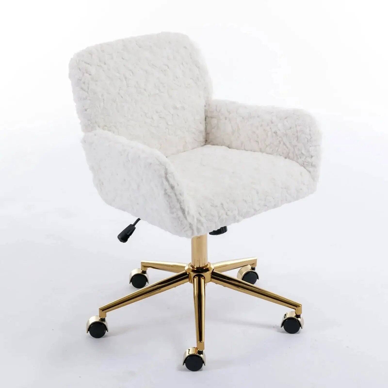 Alt View 4. Platinum-Level - Velvet Office Chair with Gold Base and Adjustable Swivel - Beige.