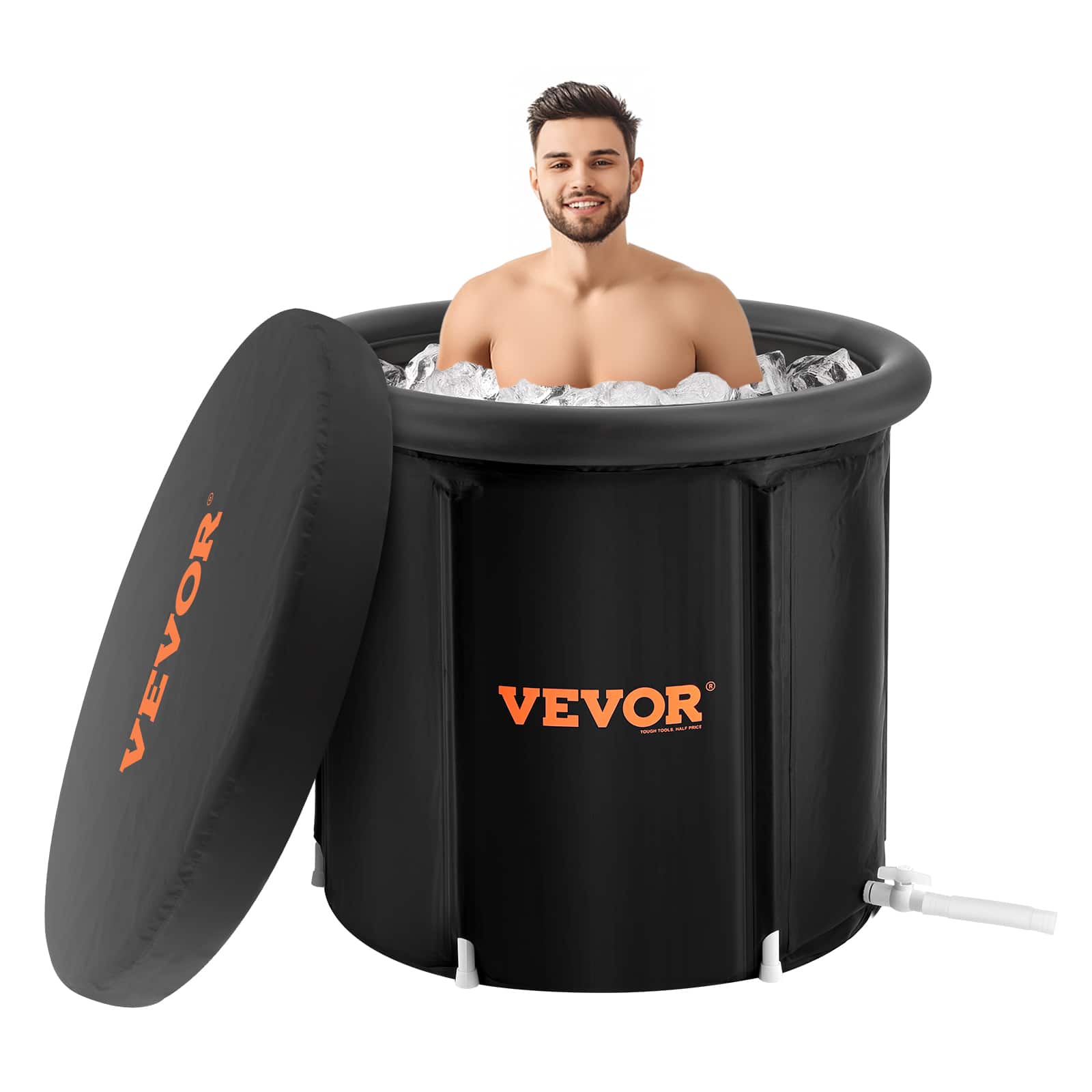 VEVOR - Ice Bath Tub,Cold Water Therapy Plunge Tub for Athlete,Outdoor Ice Barrel,98 Gal Inflatable Folding Bathtub, 35.4"Lx30"H - Black