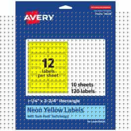 Avery - Printable Rectangle Labels, Neon 1.25" x 3.75", 120ct - Yellow