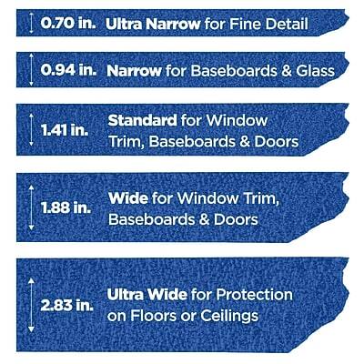 0.70 in. Ultra Narrow for Fine Detail  
0.94 in. Narrow for Baseboards & Glass  
1.41 in. Standard for Window Trim, Baseboards & Doors  
1.88 in. Wide for Window Trim, Baseboards & Doors  
2.83 in. Ultra Wide for Protection on Floors or Ceilings