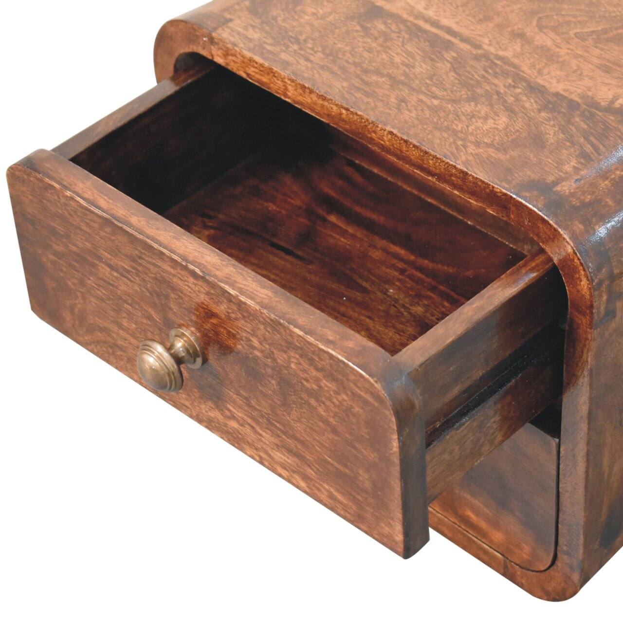 Alt View 2. Artisan Furniture - Artisan Furniture Solid Wood Mini Curved California Walnut Wall Mounted Bedside, 2 Drawers, Dark Brown - Chestnut.