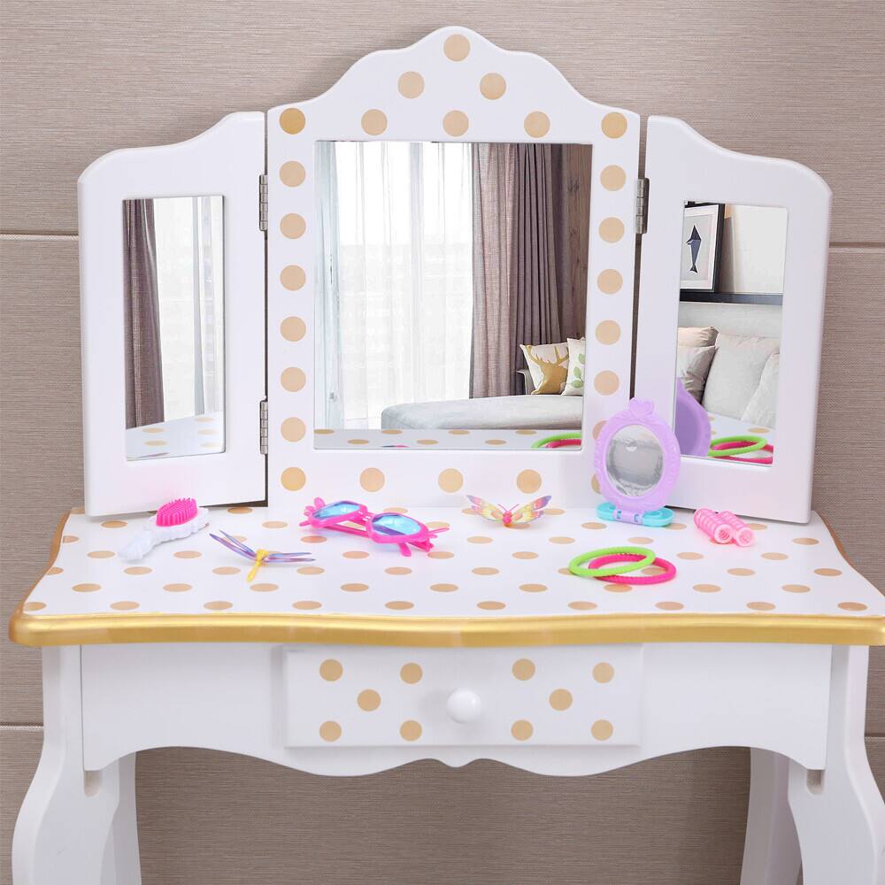 Alt View 4. Winado - Wooden Vanity Dressing Table Chair Set Little Girls Princess Makeup Dresser Desk Folding Mirror for Children Kids Gift - White.