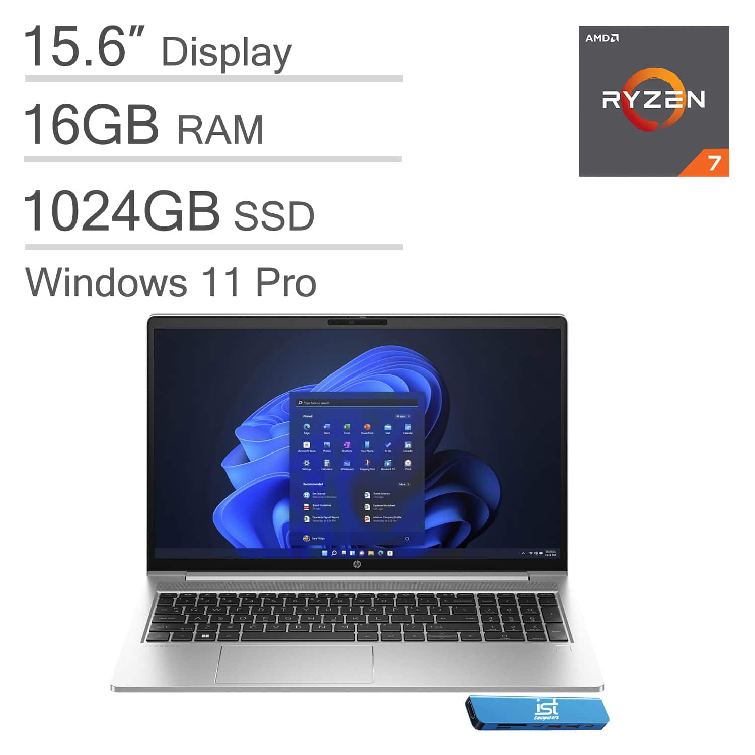 HP - ProBook 455 G10 15.6" FHD Laptop - AMD Ryzen 7 7730U with 16GB Memory - 1TB SSD - Windows 11 Pro - Silver