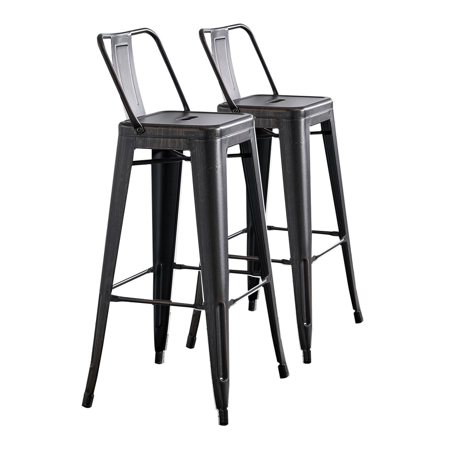 Front. JETRANSPORT - 30" Metal Barstool Set Of 2 - Country Rustic Style With Low Lightweight & Sturdy Build Easy Assembly - Default.