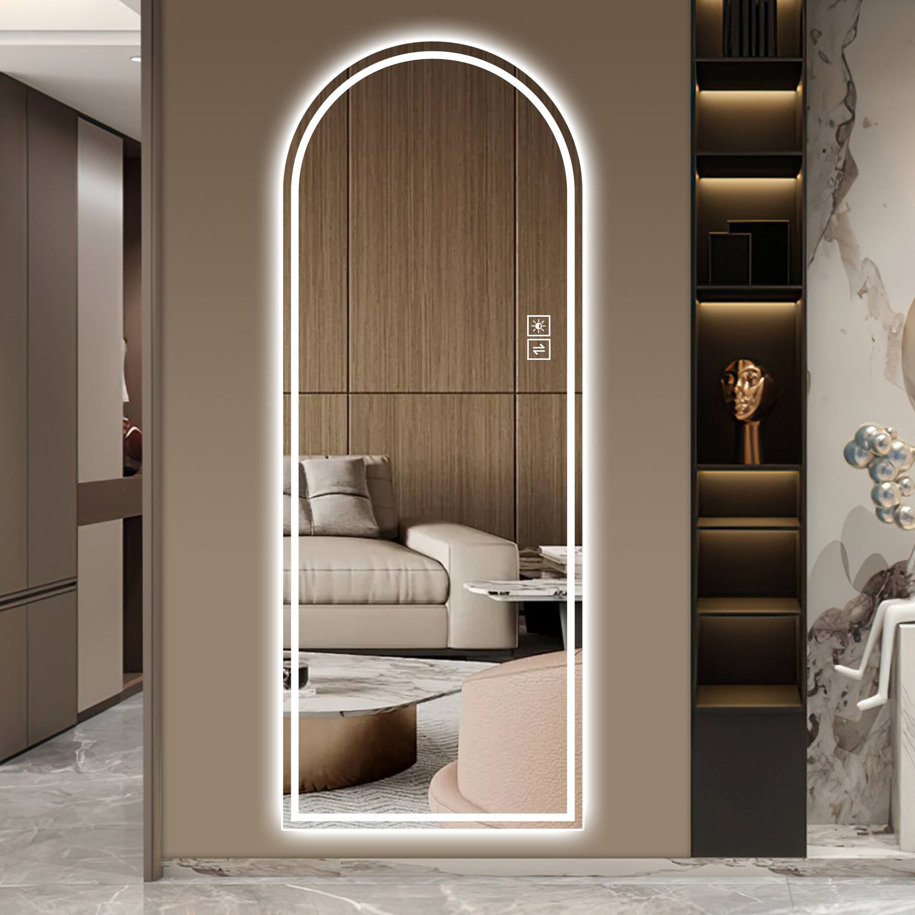 Alt View 8. Ecooso - 65x21in LED Full Length Mirror, Arch Design, Dimmable, Explosion-Proof, Standing or Wall Mount - Silver.