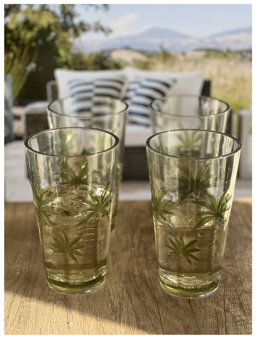 Back. APRILSOUL - Palm Tree Design Acrylic Glasses Set of 4 Hi Ball Plastic BPA Free Cocktail Drinkware Water Tumblers - white.