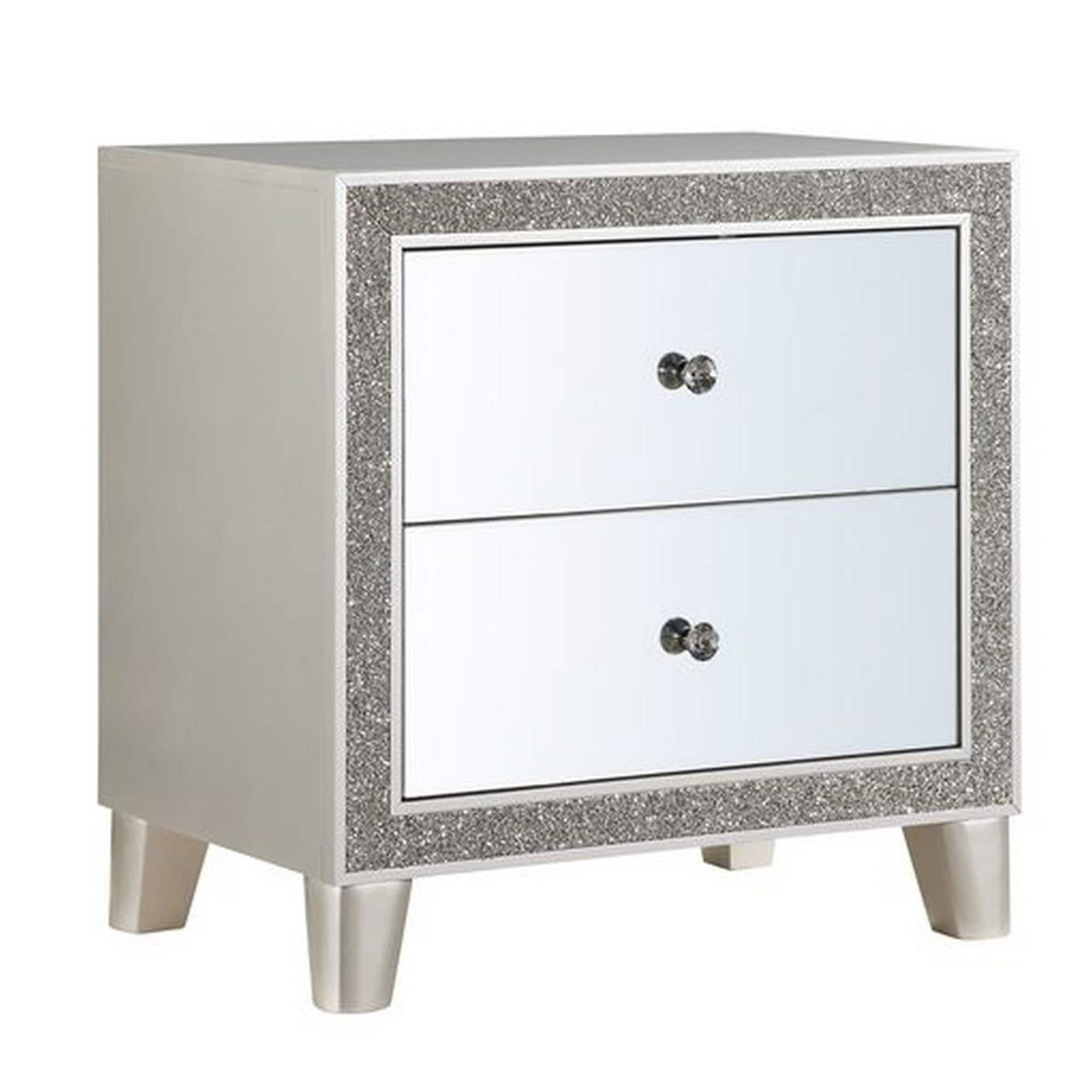 Manhattan Lane - Nightstand with Mirrored Front 2 Drawers - Silver