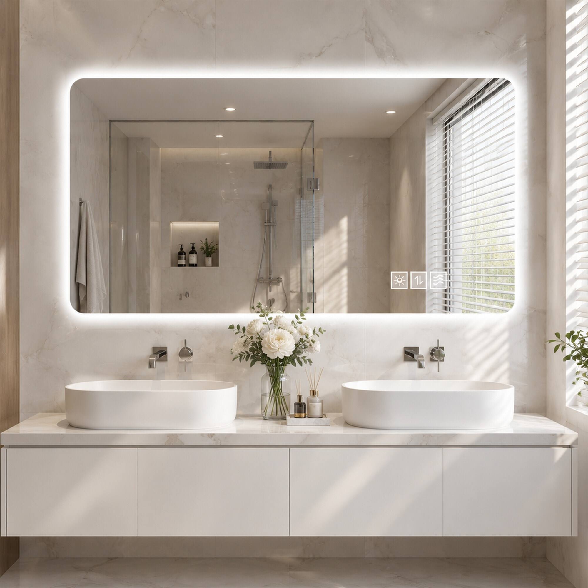 RYHNUYNE 48 in LED Bathroom Mirror, Wall Mounted, 3 Color Lights, Anti ...