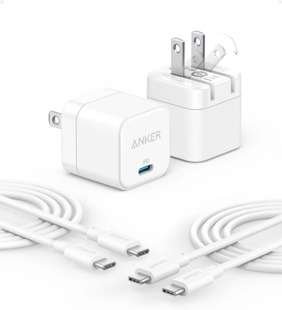 Anker - USB C Charger with Foldable Plug, 20W USB C Charger - White