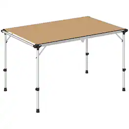 Outsunny - Camping Table, Adjustable Height Aluminum Table, Portable Camping Table for Picnic - Brown