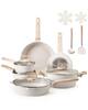 Front. Glintex - 17 Piece Pots and Pans Set, Nonstick Induction Cookware with Tempered Glass Lids and Pan Protectors - White.