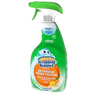 POWERFUL CLEAN  
NO HARSH SHELLS  
99.9%  
Sc Johnson  
Scrubbing Bubbles  
DISINFECTANT  
BATHROOM GRIME FIGHTER  
REMOVES 100% SOAP FOAMING SCUM  
CITRUS  
KEEP OUT OF REACH OF CHILDREN  
12 FL OZ (355 mL)