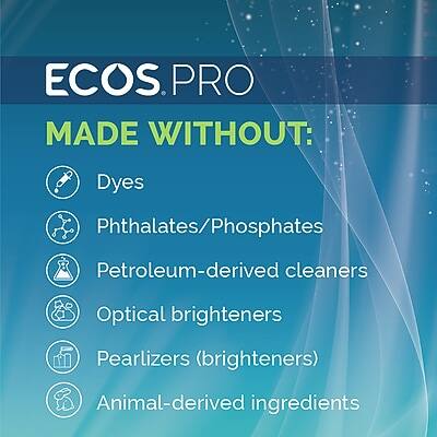 ECOS.PRO  
MADE WITHOUT:  
- Dyes  
- Phthalates/Phosphates  
- Petroleum-derived cleaners  
- Optical brighteners  
- Pearlizers (brighteners)  
- Animal-derived ingredients
