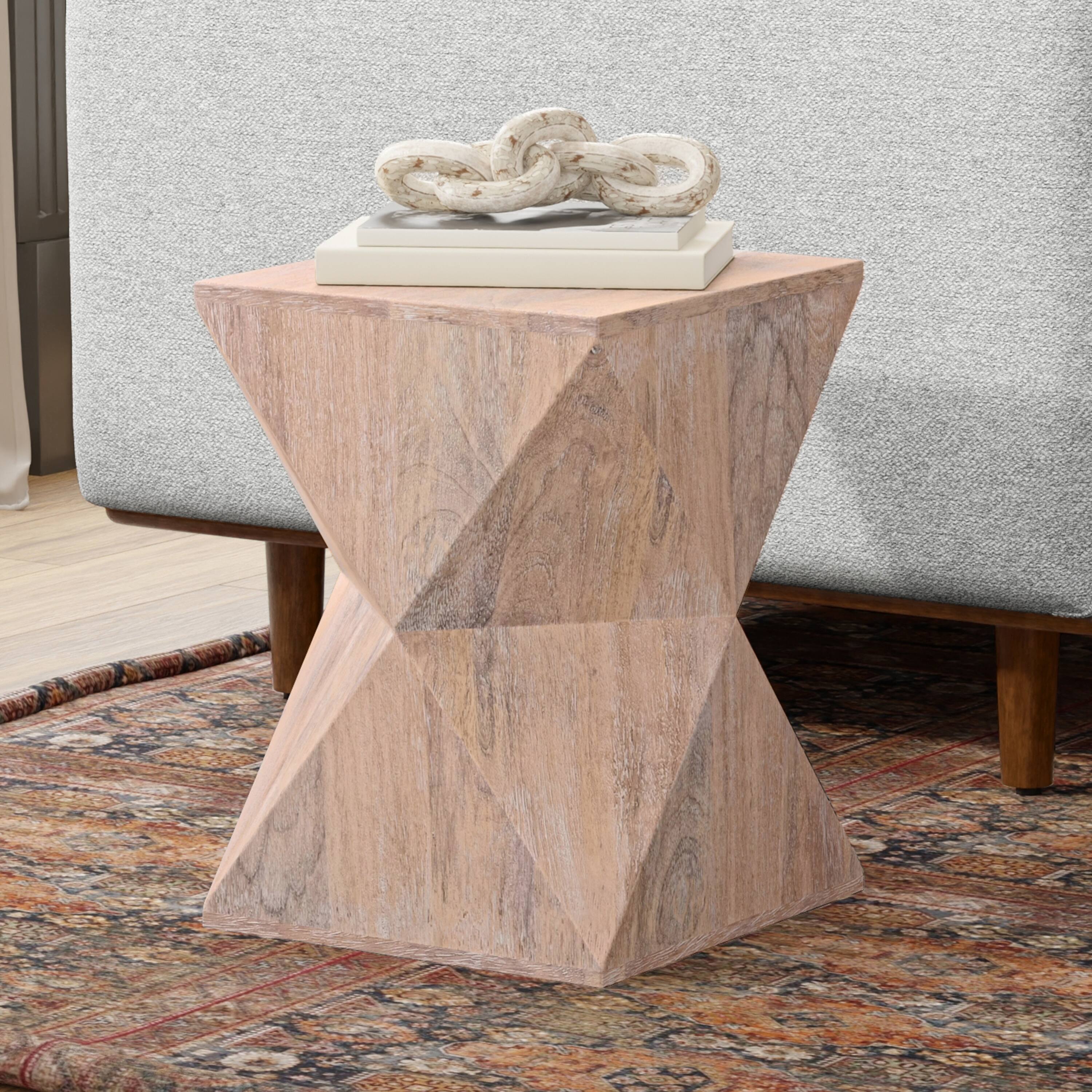 Angle. Simpli Home - Sutton 14 inch Wide Solid Mango Contemporary Side Table in Cerused Natural - Cerused Natural.
