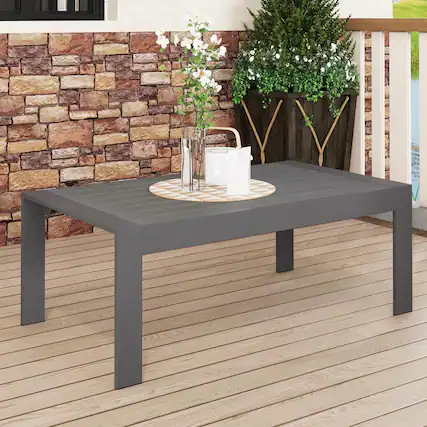 Front. APRILSOUL - All Weather Aluminum Outdoor Coffee Table Modern Rectangle Patio Gray - Gray.