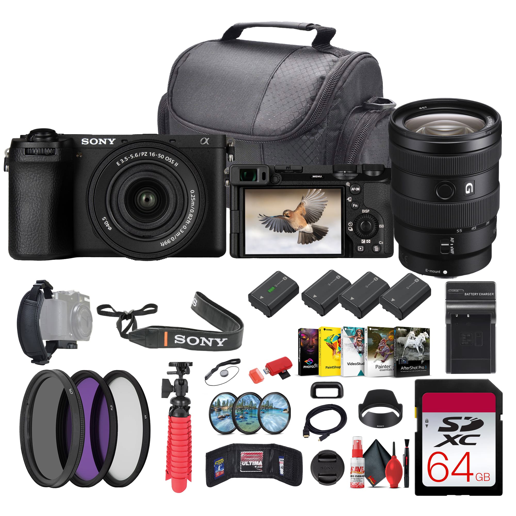 a6700 Mirrorless Vlogger Camera With 16-50mm II Lens + Sony E 16-55mm Lens+ More - Bundle