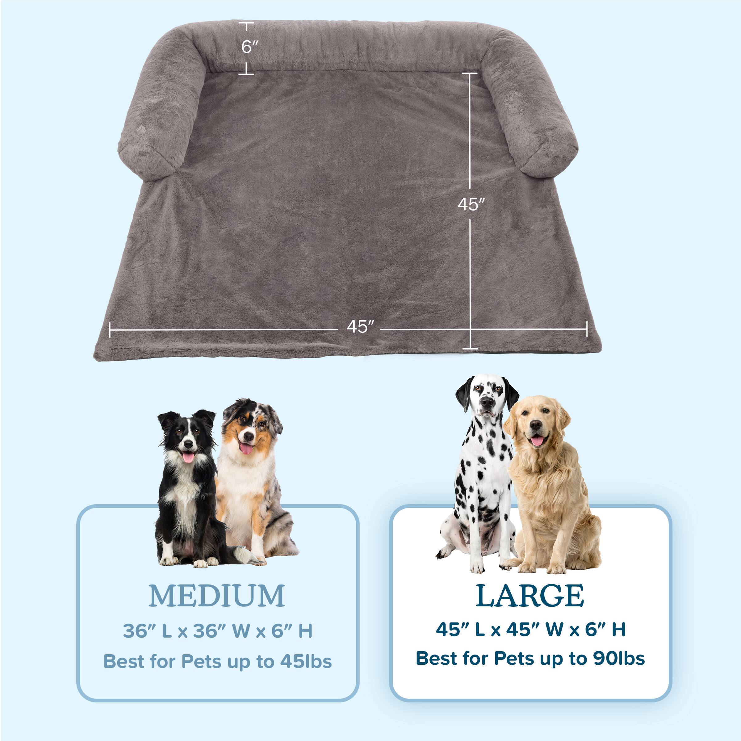 MEDIUM  
36" L x 36" W x 6" H  
Best for Pets up to 45lbs  

LARGE  
45" L x 45" W x 6" H  
Best for Pets up to 90lbs