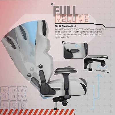 FULL RECLINE

Tilt All The Way Back
Adjust the chair's backrest with the quick-action seat-side lever. Pivot the chair seat using the under-the-seat lever and adjust with the tilt tension knob.

SGX 200