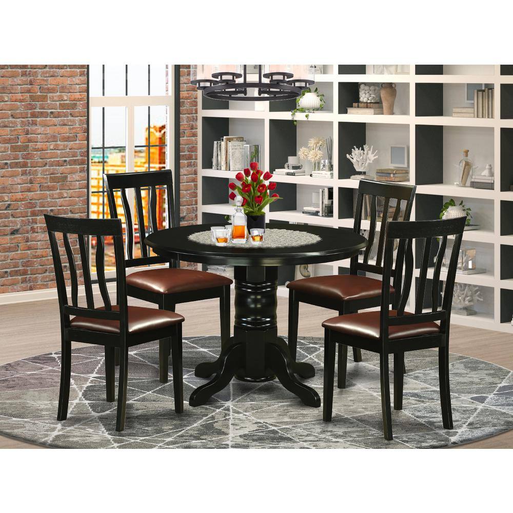 Back. East West Furniture - 5 PcTable and Chairs set for 4-Table and 4 Dining Chairs - Black.