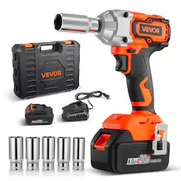 VEVOR - Cordless Impact Wrench, 280 ft-lbs / 380 N·m Torque, 3/8 inch, 20V Electric Wrench with Brushless Motor - Orange + Black