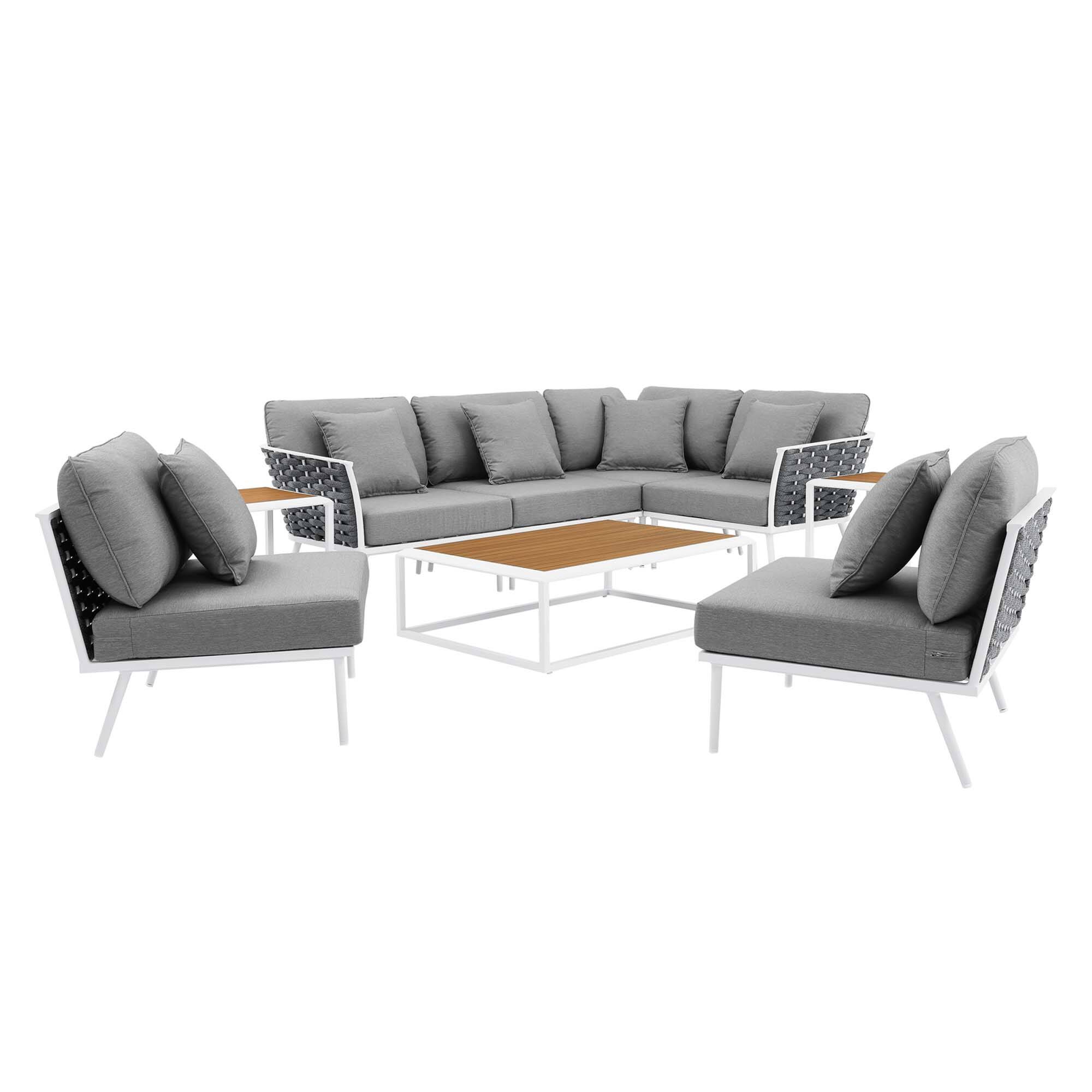 Alt View 1. Modway - Stance 9-Piece Aluminum Outdoor Sectional Sofa Set - White Gray.