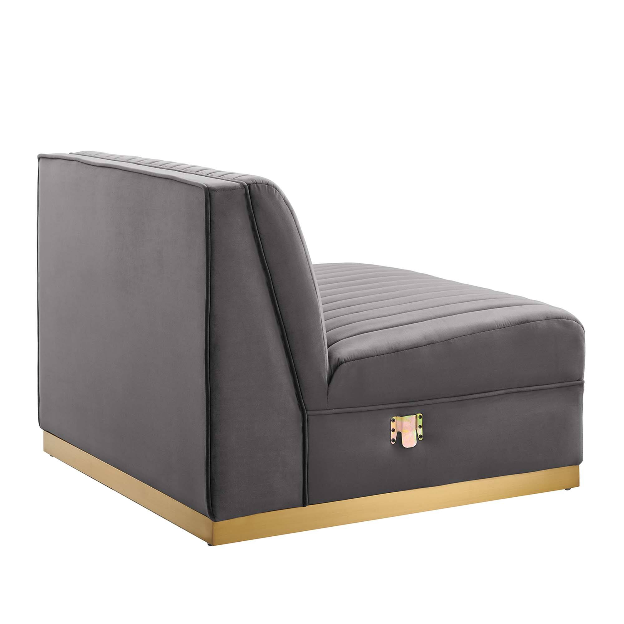 Alt View 1. Modway - Sanguine Channel Tufted Performance Velvet Modular Sectional Sofa Armless Chair by Modway - Gray.