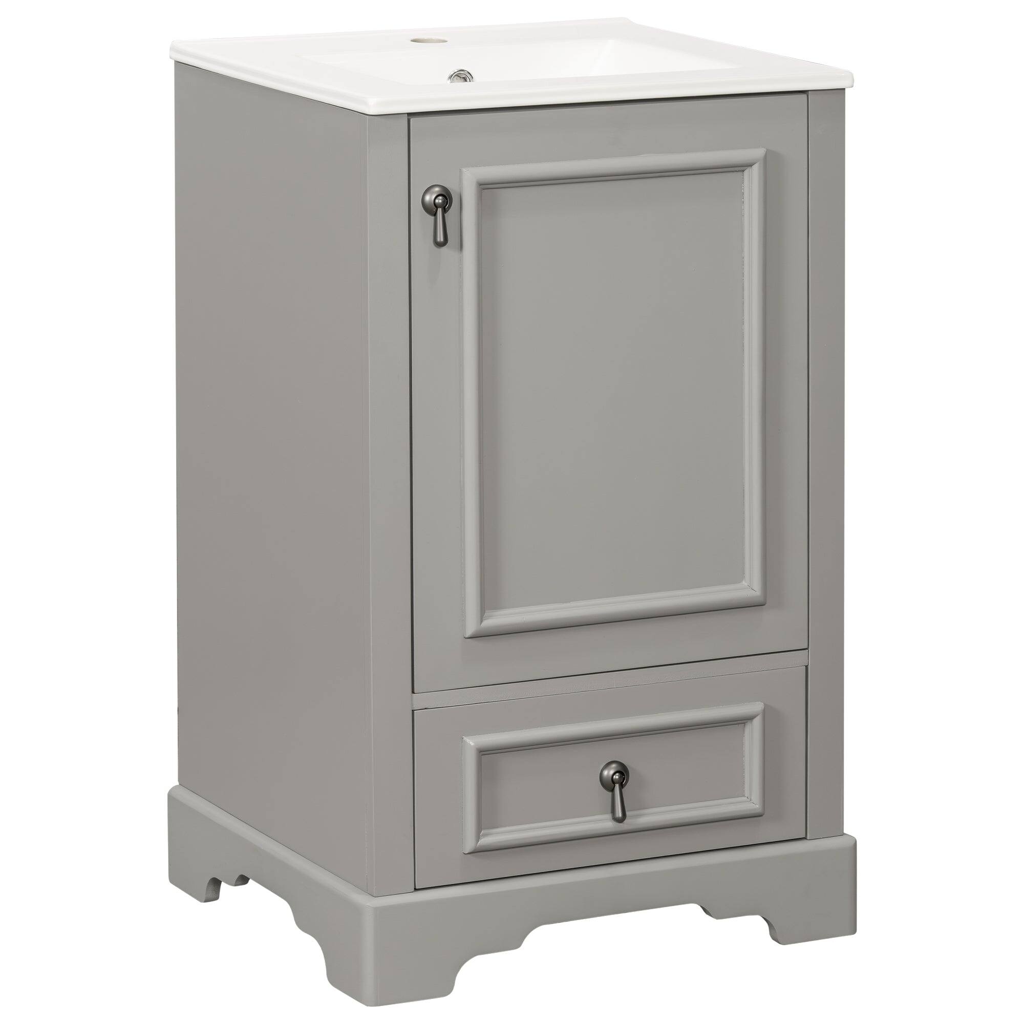 Angle. Boyel Living - 20 Inch Gray Bathroom Vanity with Ceramic Sink, Adjustable Shelf, Compartment Drawer, Door Storage Rack - Gray.