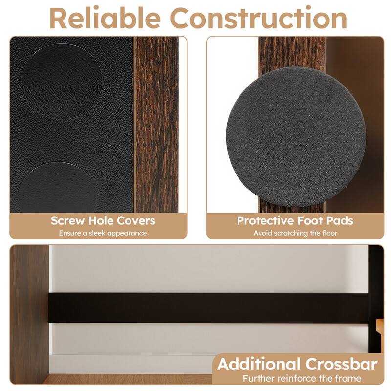 Reliable Construction

- Screw Hole Covers
  - Ensure a sleek appearance

- Protective Foot Pads
  - Avoid scratching the floor

- Additional Crossbar
  - Further reinforce the frame