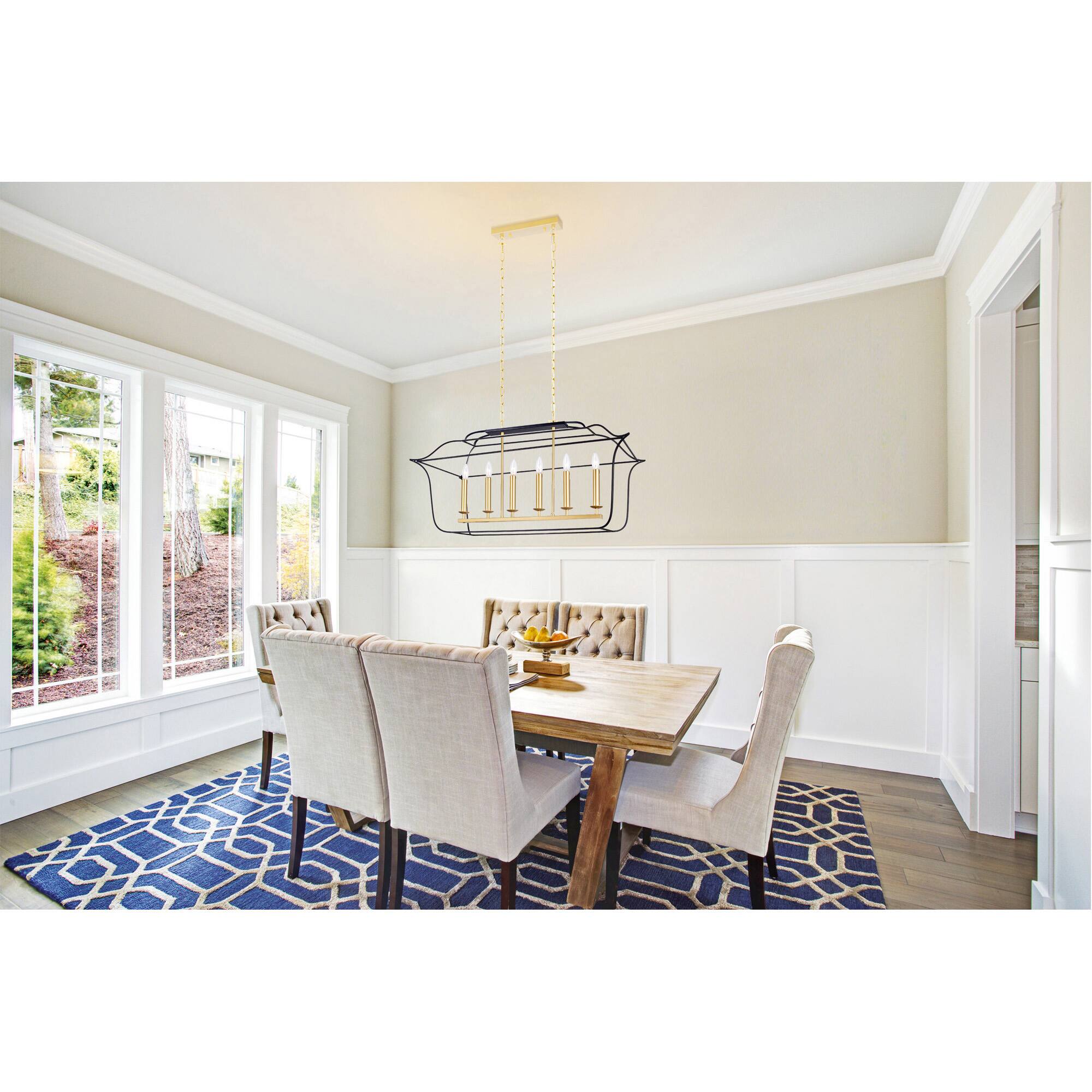 Alt View 3. CWI Lighting - Tudor 6 Light Island/Pool Table Chandelier With Satin Gold & Black Finish - Satin Gold & Black.