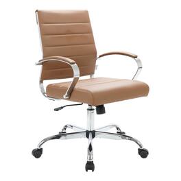 LeisureMod - Benmar Modern Leather Office Desk Chair with Ribbed Seat Design and Steel Frame Computer Chair - Brown