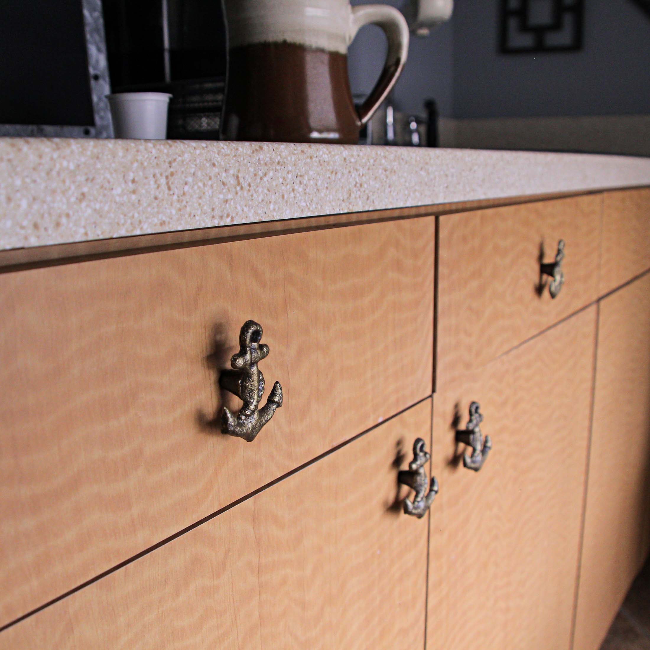 Alt View 4. Zeckos - Bronze Cast Iron Ship Anchor Drawer Pull Decorative Cabinet Knob Set of 6 - Bronze.