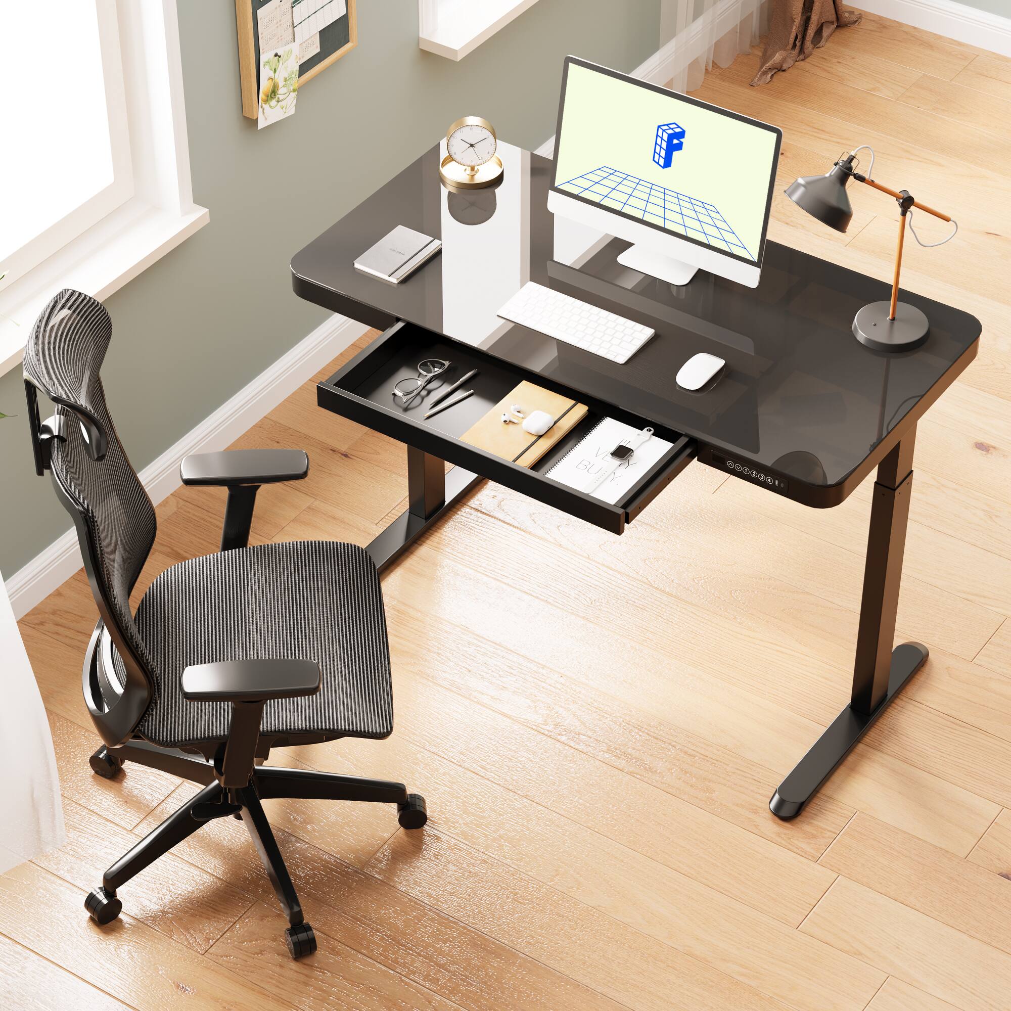 Alt View 5. FlexiSpot - EG9 Series-Glass Top Electric Height Adjustable Standing Desk For Home Office - Black.