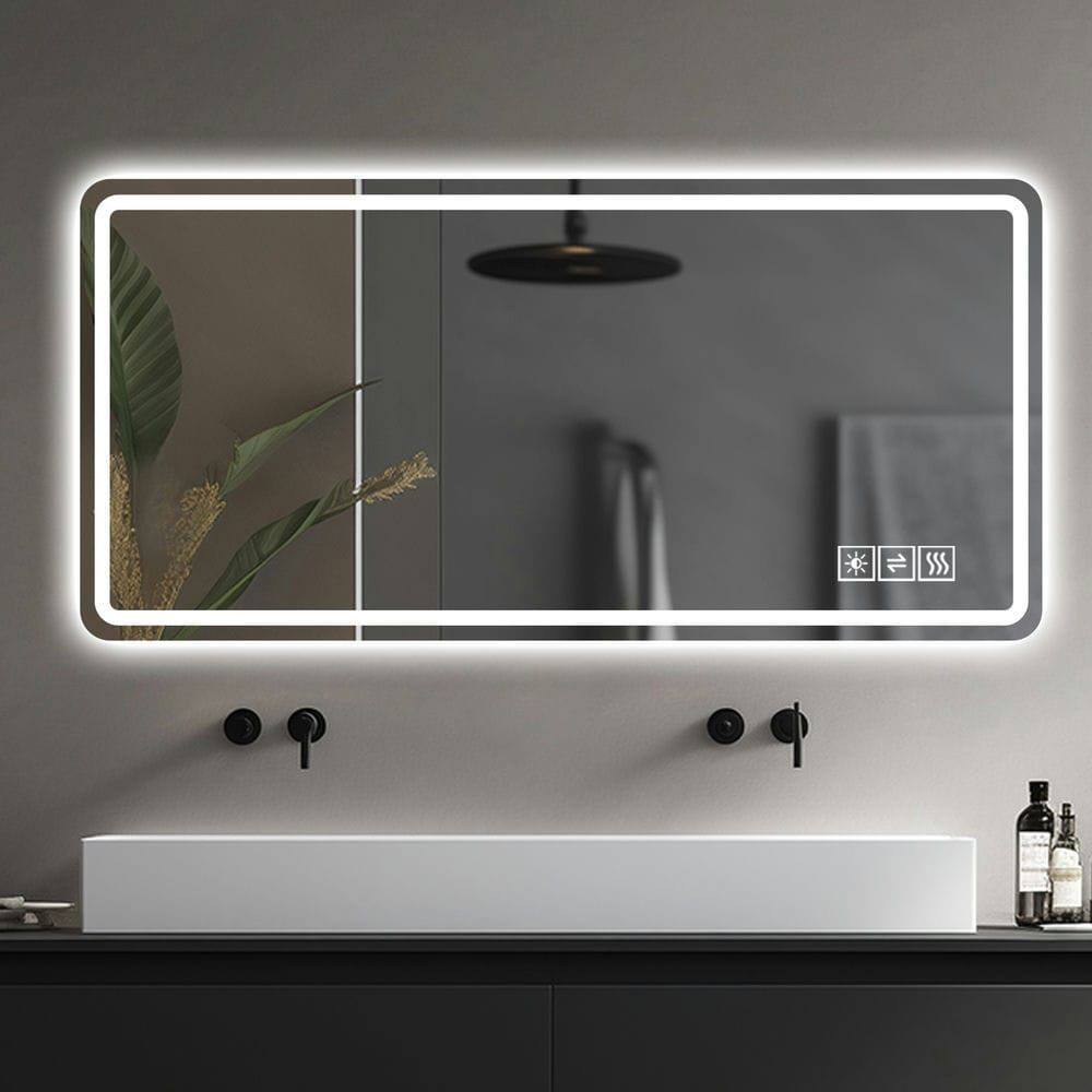 Alt View 9. Kadyn - 29"x39" Black Frame LED Bathroom Mirror, Rounded Corners/Temp Display/Tri-Color Light/Anti-Fog Tempered Glass, Black.