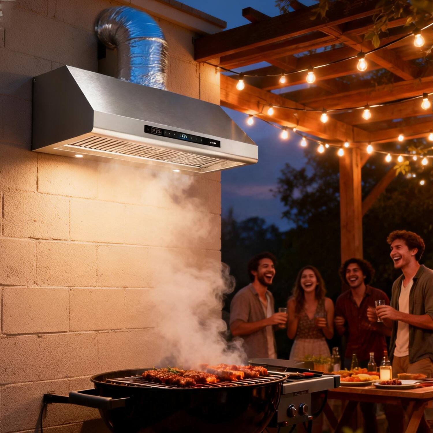 Left. Brano - BRANO 48" Under Cabinet Range Hood – 1400CFM, 6-Speed DC Motor, Voice & Gesture Control, Stainless Steel - Sliver.