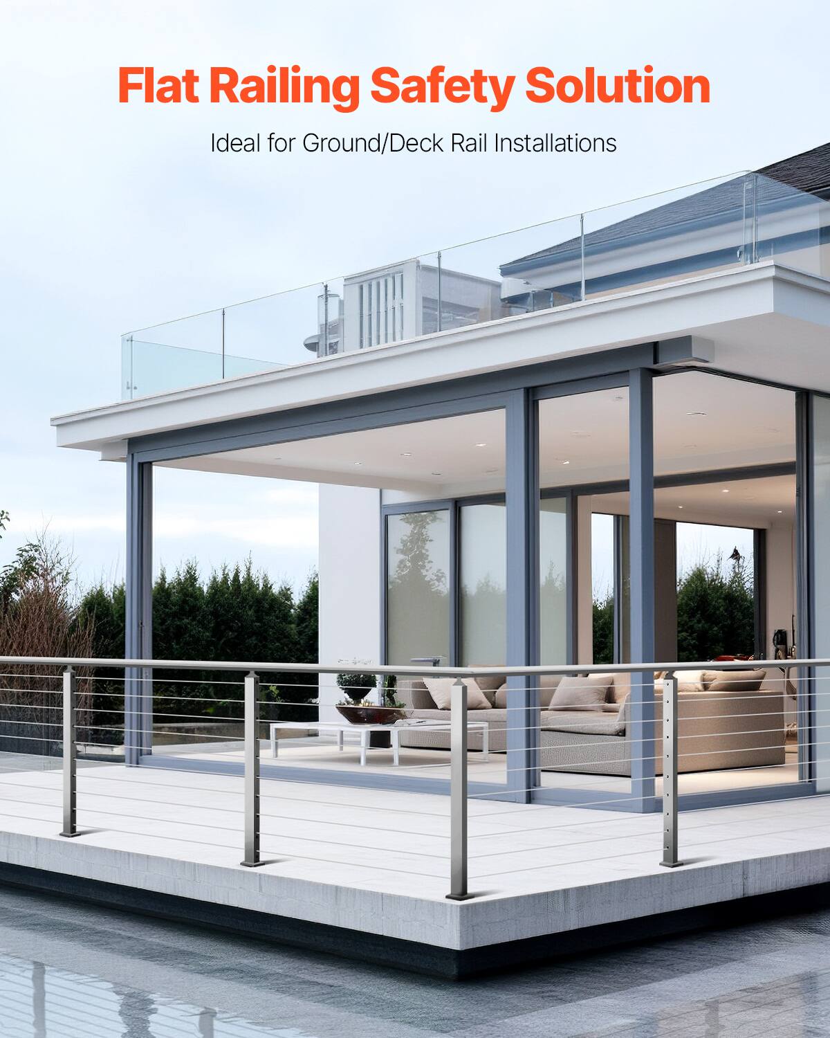 Flat Railing Safety Solution  
Ideal for Ground/Deck Rail Installations