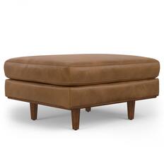 Front. Simpli Home - Morrison 33 inch Wide Mid-Century Modern Table Ottoman in Caramel Brown Top Grain Genuine Leather - Caramel Brown.