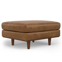 Simpli Home - Morrison 33 inch Wide Mid-Century Modern Table Ottoman Top Grain Genuine Leather - Caramel Brown