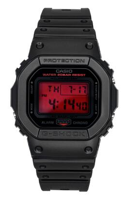 Casio - G-SHOCK Origin Digital Quartz DW-5600BBR-1 Mens Watch 200M Alarm Chrono Stopwatch Backlight - Black and red