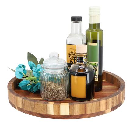 Front. MegaChef - MegaChef 13 Inch Acacia Wood Lazy Susan Tray - Brown.
