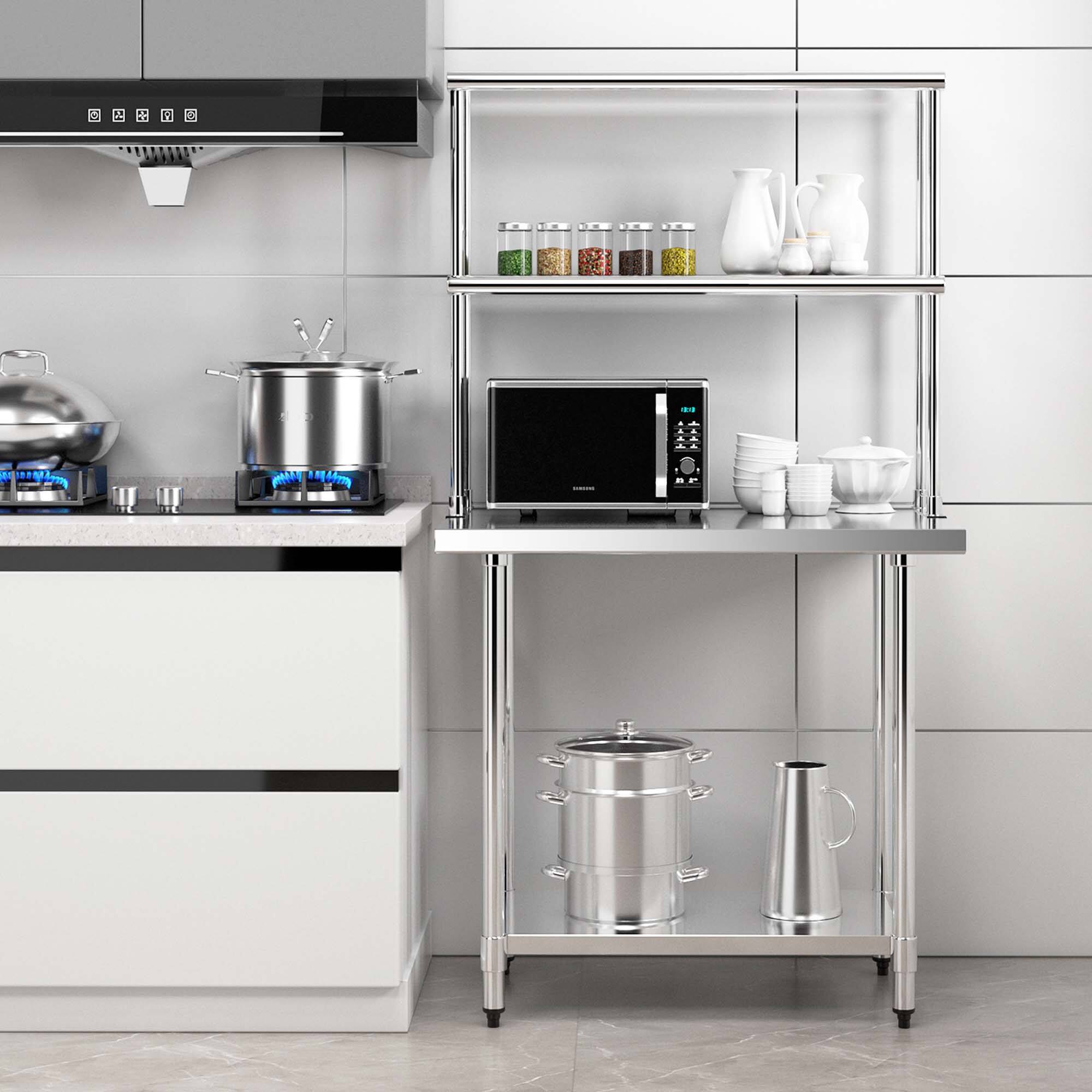 Alt View 3. Costway - Costway 36" 2-Tier Overshelf for Prep & Worktable Stainless Steel Adjustable Lower Shelf - Silver.