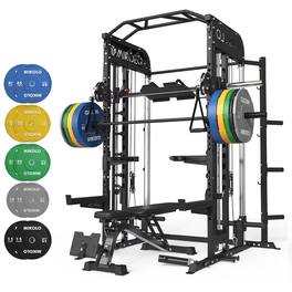 Mikolo - Smith Machine,Power Cage with Vertical Leg Press, 2000LBS Squat Rack with Cable Crossover System - Black