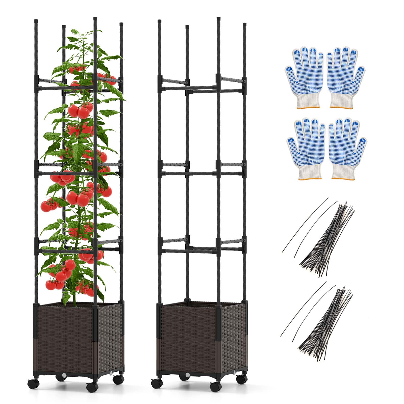 "Costway - 2 PCS 87"" Tall Raised Garden Bed w/ Plant Box Lockable Wheels Indoor Outdoor - Black" price history on PriceWatchPro