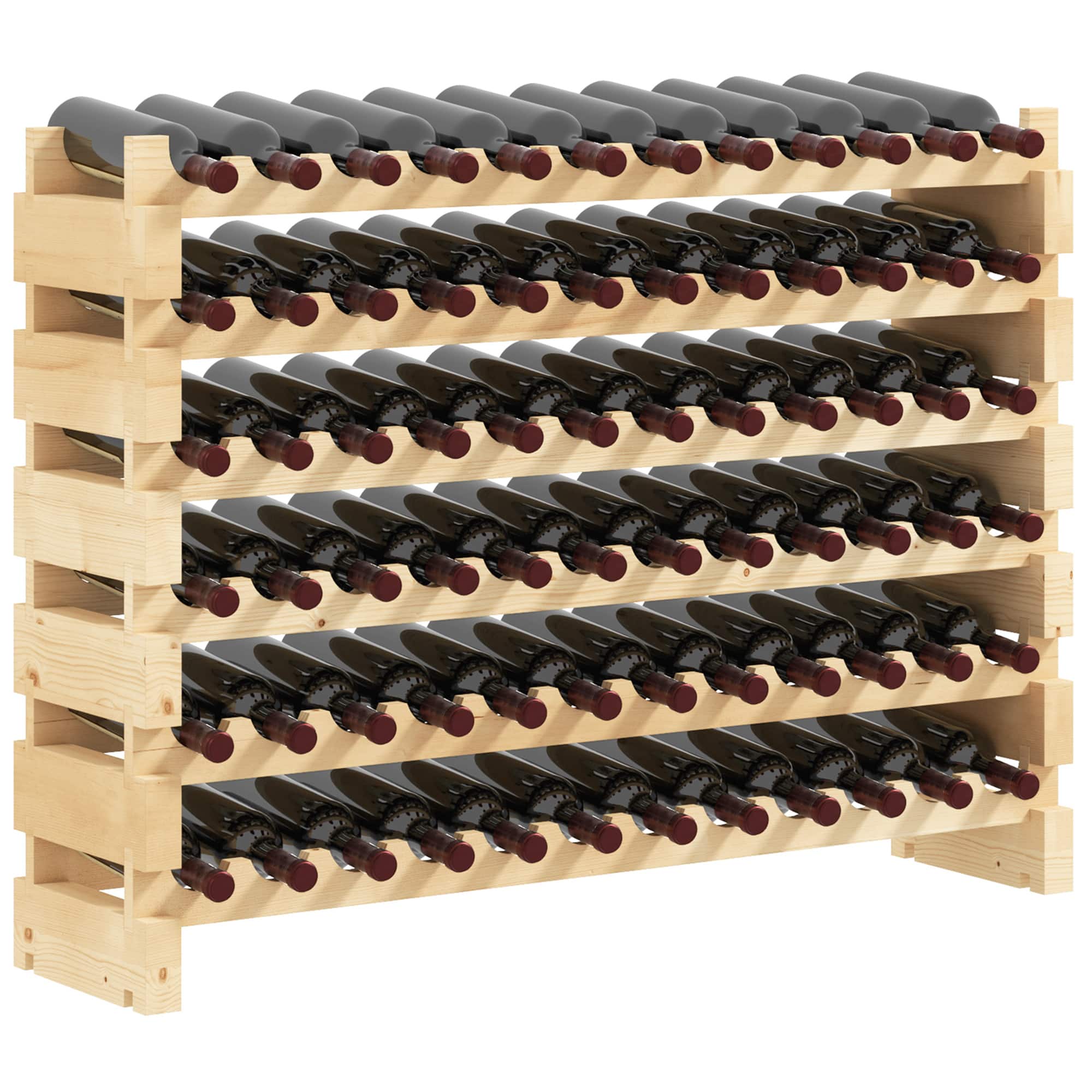 Front. Homcom - Stackable Wine Rack, Modular Storage Shelves, 72-Bottle Holder, Freestanding Display Rack for Kitchen, Pantry, Cellar - Natural Wood.