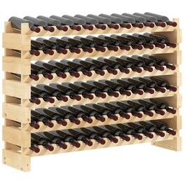 Homcom - Stackable Wine Rack, Modular Storage Shelves, 72-Bottle Holder, Freestanding Display Rack for Kitchen, Pantry, Cellar - Natural Wood